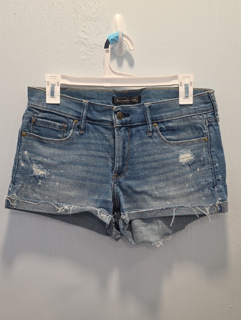 Abercrombie & Fitch Light Blue Distressed Denim Shorts Size 27